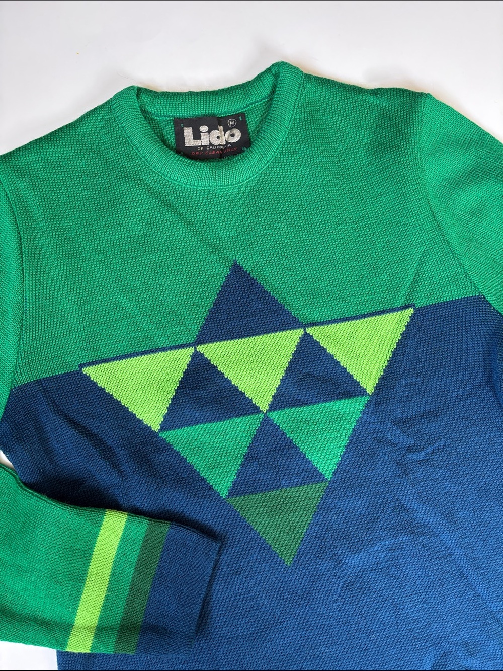 Vintage Lido Of California Wool Green Blue Sweater Ski Womens Size Medium Y2K
